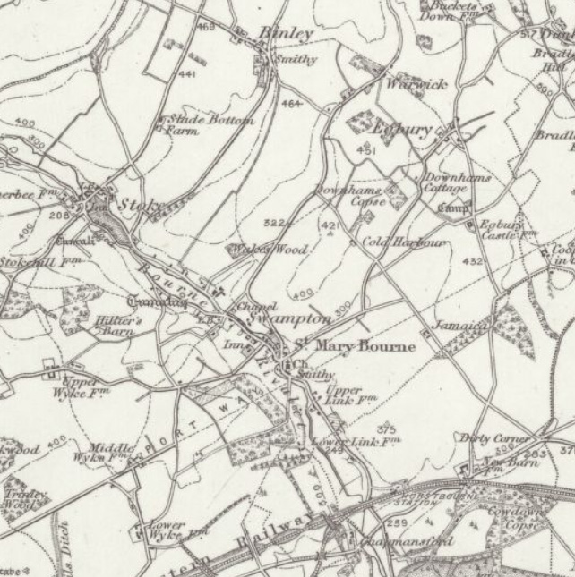 Extract from an 1895 map of St Mary Bourne and local area